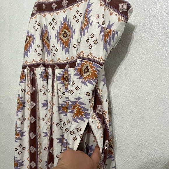 SONOMA Aztec Cami Midi Dress Size XL Linen Blend Adjustable Straps With Pockets - Picture 4 of 16